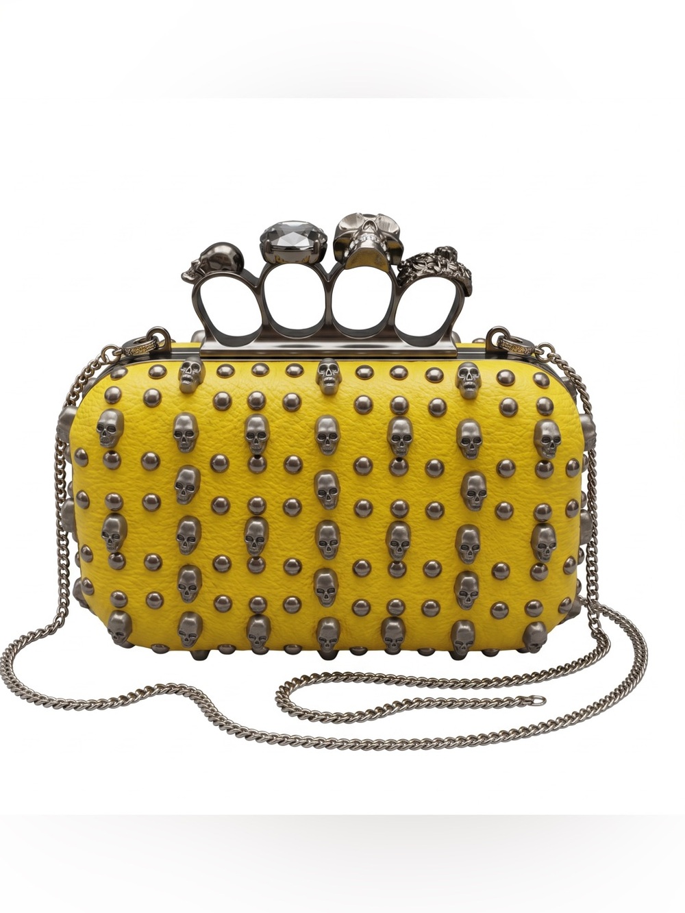 Private Label Yellow Skull-Stud Knuckle-Handle Clutch